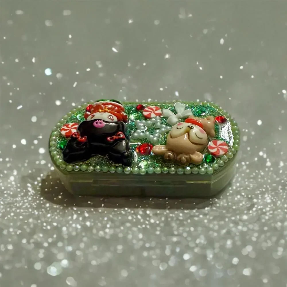 Handmade Decoden Mini Pill Box Kuromi, Kawaii Junk Case For Christmas Xmas Deer